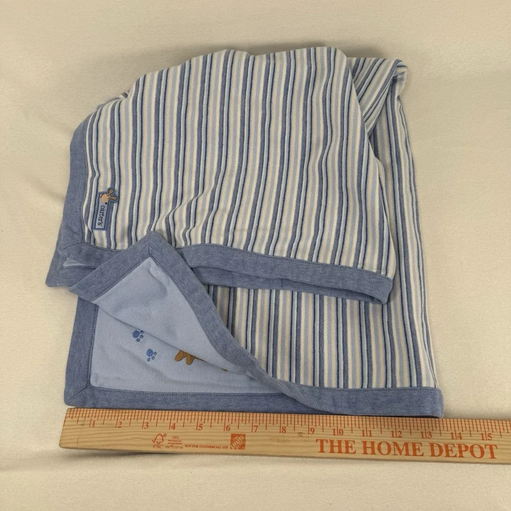 Carter's Baby Blanket Puppy Dogs Woof Blue Stripe Cotton Lovey Security 28x28